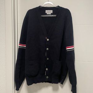 Thom browne  navy COTTON MILANO STITCH STRIPE ARMBAND V-NECK CARDIgan